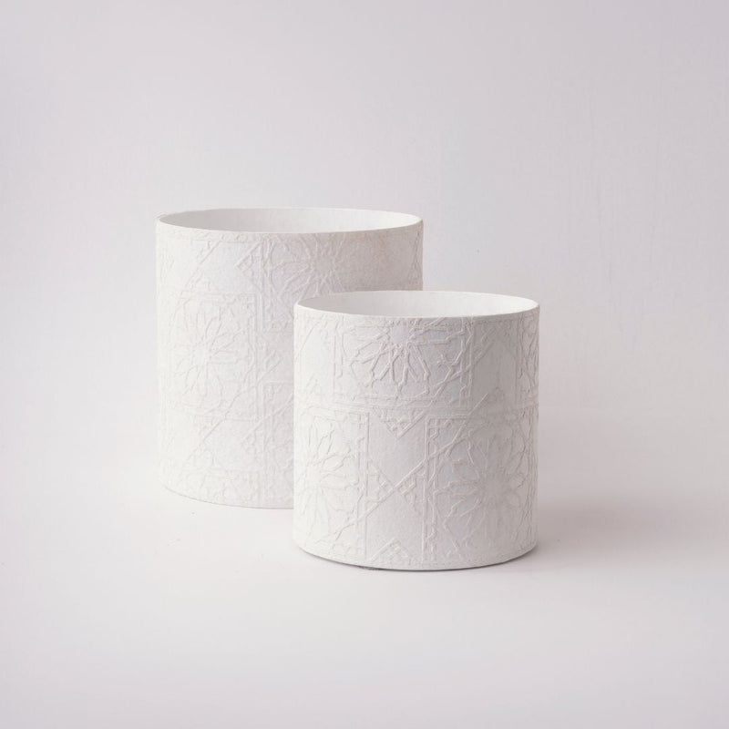 Tree Stripes Cylinder Pot Diwali - White (Medium)