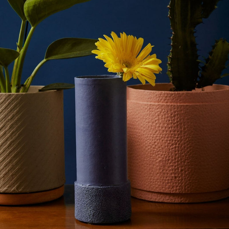 Tree Stripes Textured Base Bud Vase in Blue
