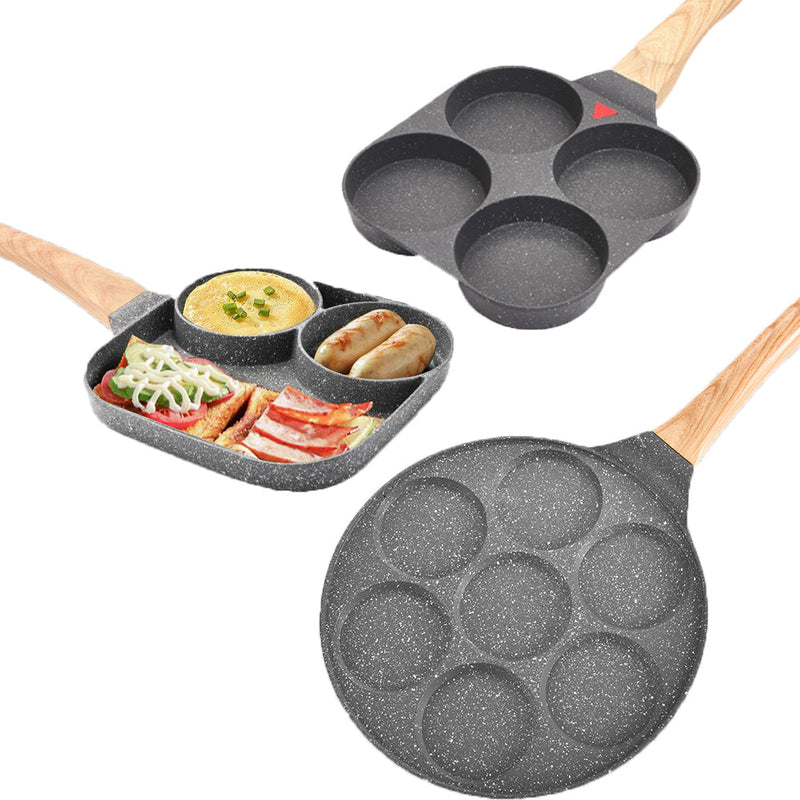 3 hole Frying Pot Pan Non-stick Egg Pancake Steak Hamburg Omelet Pan Tools AU