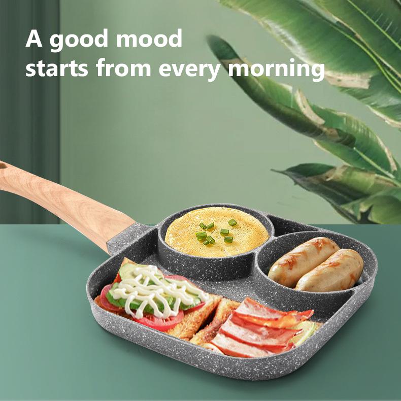 3 hole Frying Pot Pan Non-stick Egg Pancake Steak Hamburg Omelet Pan Tools AU