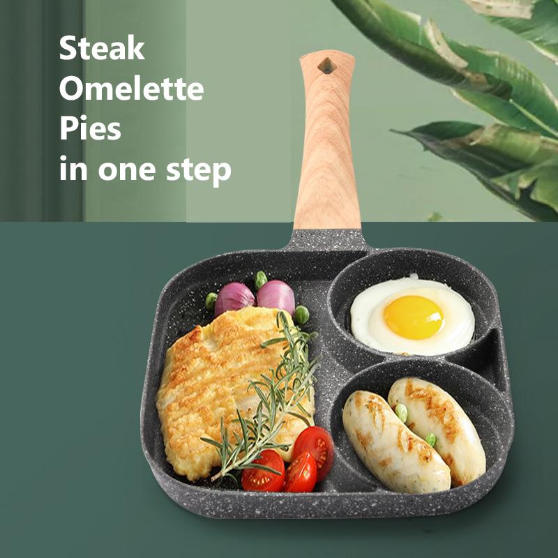 3 hole Frying Pot Pan Non-stick Egg Pancake Steak Hamburg Omelet Pan Tools AU