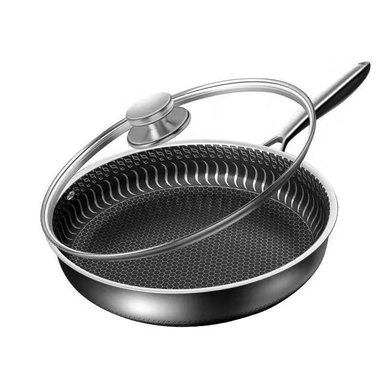 304 Stainless Steel Frying Pan Non-Stick Cooking Frypan Cookware 28cm Honeycomb Double Sided without lid