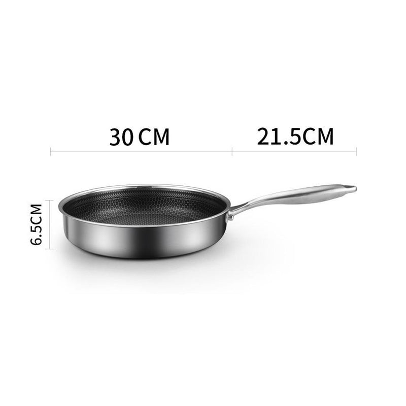 Stainless Steel Frying Pan Non-Stick Cooking Frypan Cookware 30cm Honeycomb Single Sided without lid