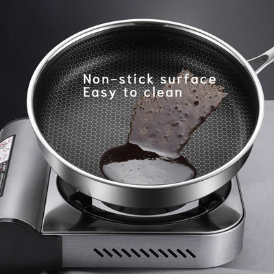 Stainless Steel Frying Pan Non-Stick Cooking Frypan Cookware 30cm Honeycomb Single Sided without lid