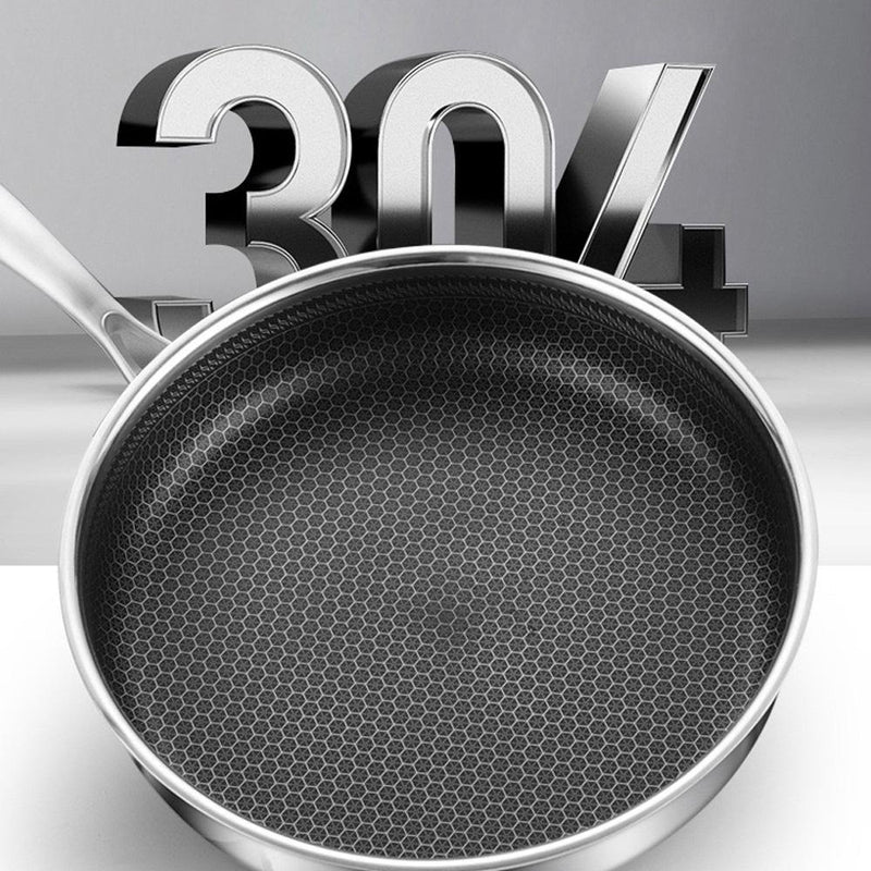 304 Stainless Steel Frying Pan Non-Stick Cooking Frypan Cookware 32cm Honeycomb SingleSided