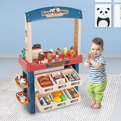 Kids Supermarket Ice Cream Cart Shop Dessert Food Pretend Role Play Set Toy Gift Blue