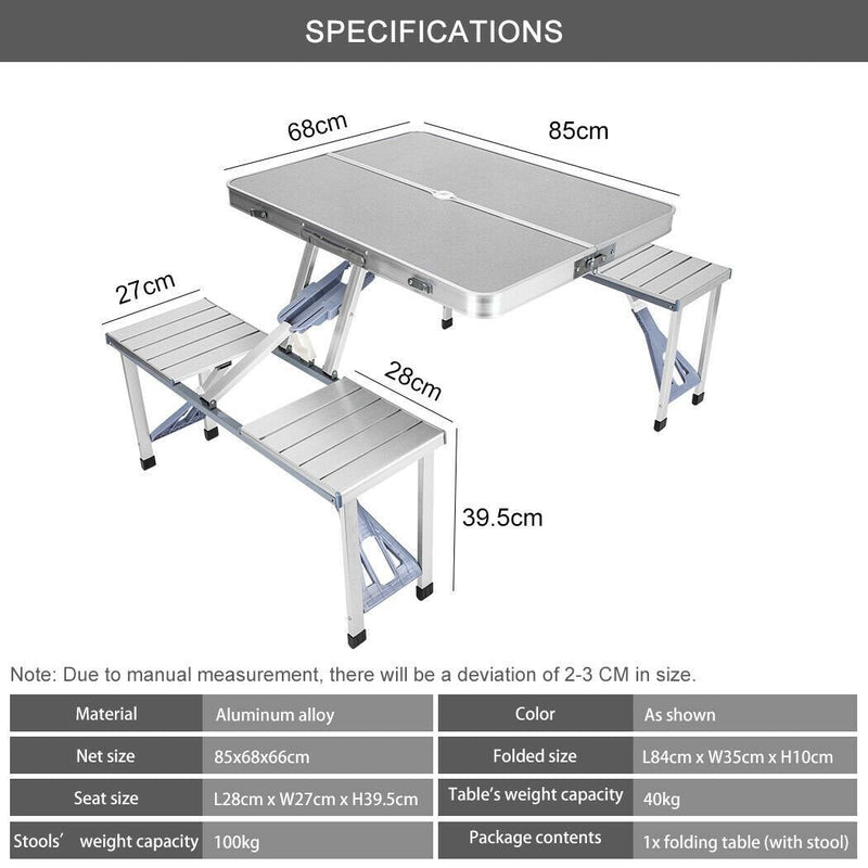 Folding Camping Table with Stools Set Portable Picnic Outdoor Garden BBQ Setting