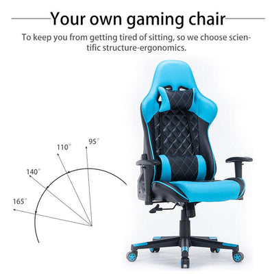 Gaming Chair Ergonomic Racing chair 165° Reclining Gaming Seat 3D Armrest Footrest Black Purple