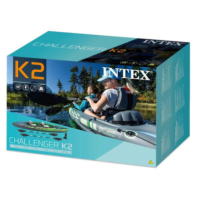 Intex Sports Challenger K2 Inflatable Kayak 2 Seat Floating Boat Oars River/Lake 68306NP