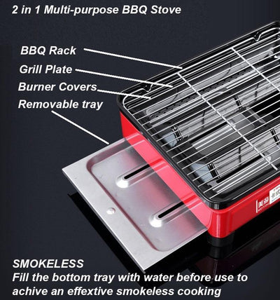 Portable Gas Stove Burner Butane BBQ Camping Gas Cooker With Non Stick Plate Black without Fish Pan and Lid