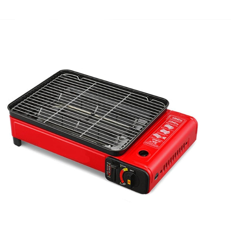 Portable Gas Stove Burner Butane BBQ Camping Gas Cooker With Non Stick Plate Red