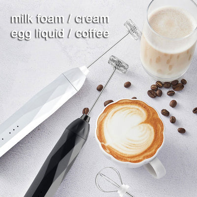 USB Charging Electric Egg Beater Milk Frother Handheld Drink Coffee Foamer Black with 2 Stainless Steel Whisks