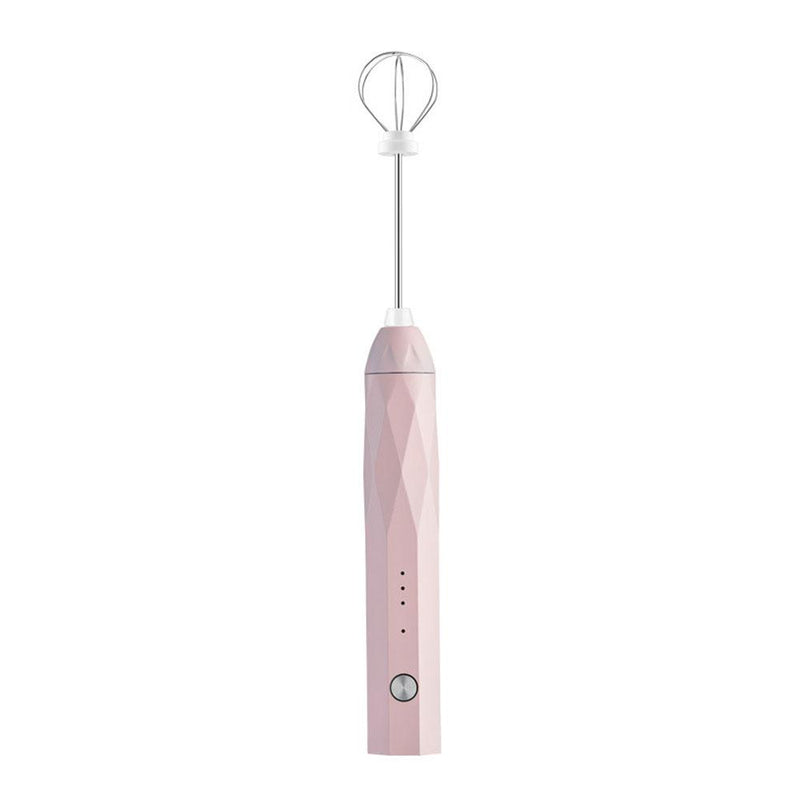 USB Charging Electric Egg Beater Milk Frother Handheld Drink Coffee Foamer Pink with 2 Stainless Steel Whisks