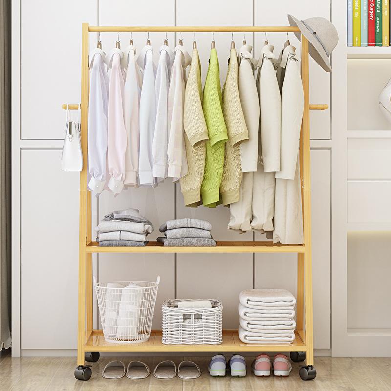 Rail Bamboo Clothes Rack Garment Hanging Stand 3 Tier Storage Shelves Closet 80cm Panel