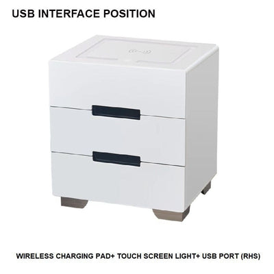 Smart Bedside Tables Side 3 Drawers Wireless Charging USB Right Hand Nightstand LED Light AU