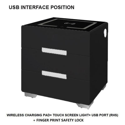 Smart Bedside Tables Side 3 Drawers Wireless Charging USB Right Hand Nightstand LED Light AU