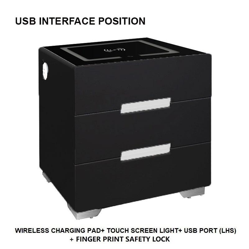 Smart Bedside Tables Side 3 Drawers Wireless Charging USB Right Hand Nightstand LED Light AU