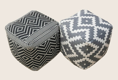 Vintage Geometric Pouf Cotton Printed Footstool Ottoman Pouffe Cover 55 cm X 45