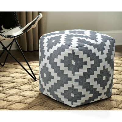 Vintage Geometric Pouf Cotton Printed Footstool Ottoman Pouffe Cover 55 cm X 45