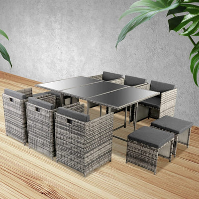 Bali 11 Piece Outdoor Dining Set-Grey