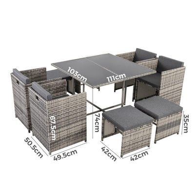 Horrocks 8 Seater Outdoor Dining Set-Grey