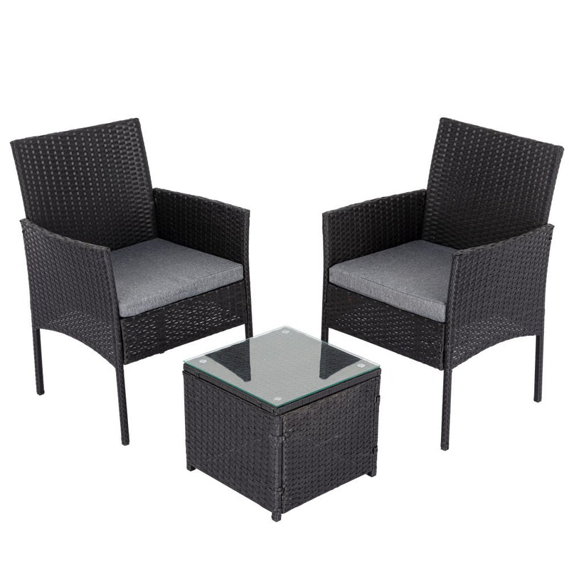 3PC Outdoor Table and Chairs Set-Black