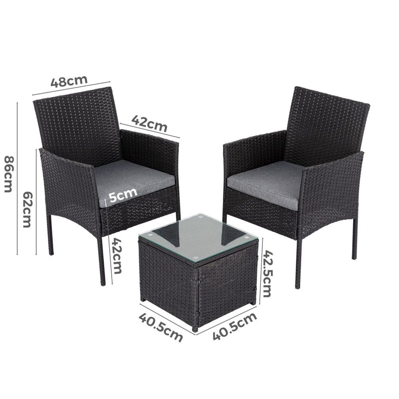 3PC Outdoor Table and Chairs Set-Black