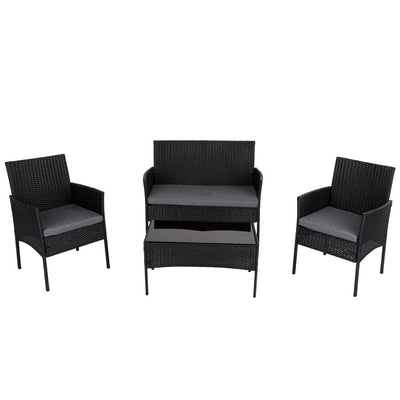 4 Seater Wicker Outdoor Lounge Set - Black