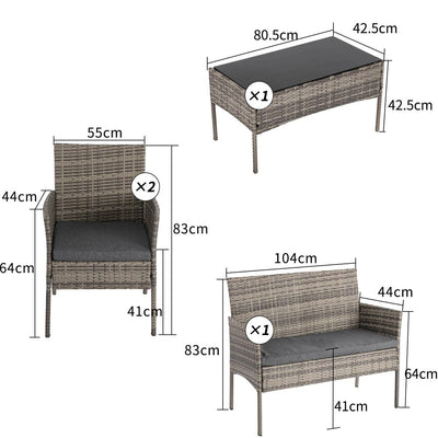 4 Seater Wicker Outdoor Lounge Set - Mixed Grey