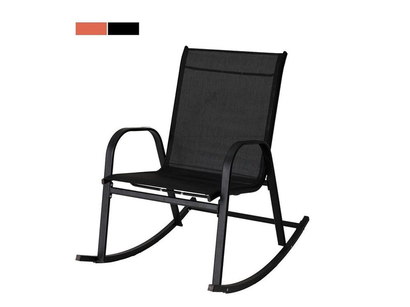 Rocking Chair High Back Rocker Chairs Steel Metal Textilene Fabric-Black