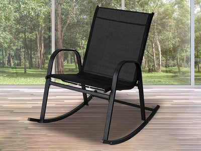 Rocking Chair High Back Rocker Chairs Steel Metal Textilene Fabric-Black