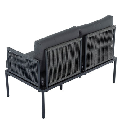 Eden 4-Seater Outdoor Lounge Set with Coffee Table in Black-Stylish Textile and Rope Design