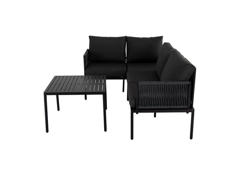 Eden 4-Seater Outdoor Lounge Set with Coffee Table in Black-Stylish Textile and Rope Design