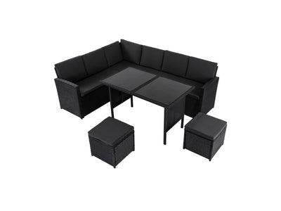 Ella 8-Seater Modular Outdoor Garden Lounge and Dining Set with Table and Stools in Black