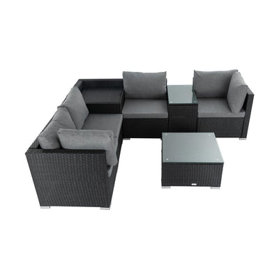 7PC Outdoor Wicker Loveseat Setting with Storage Corner (Black)