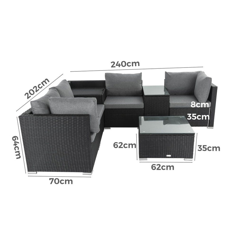 7PC Outdoor Wicker Loveseat Setting with Storage Corner (Black)