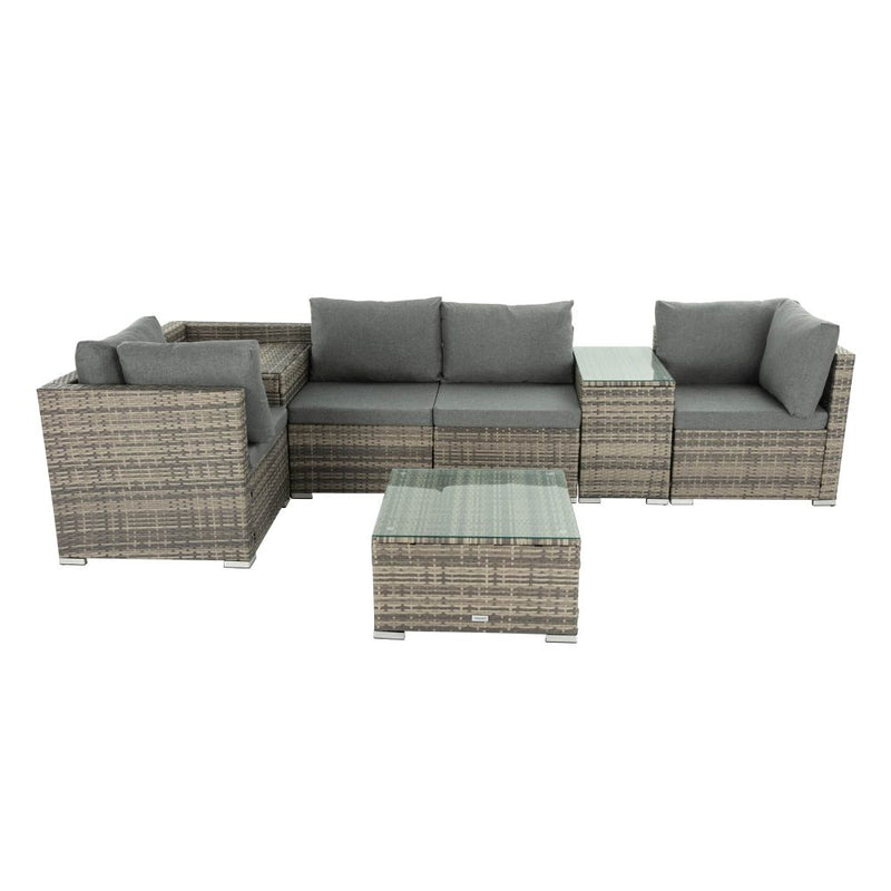 7PC Outdoor Wicker Lounge with Storage Corner (Grey)