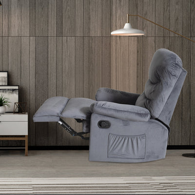 Wide Manual Single Recliner Sofa-Velvet Grey