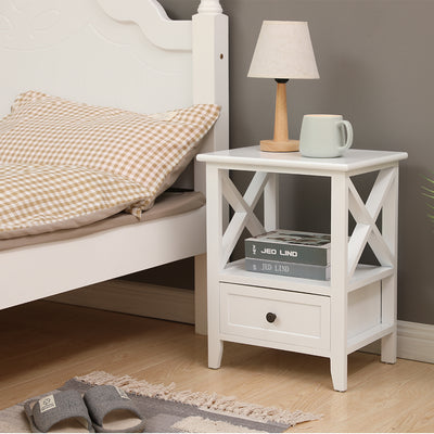 2-tier Bedside Table with Storage Drawer 2 PC - White