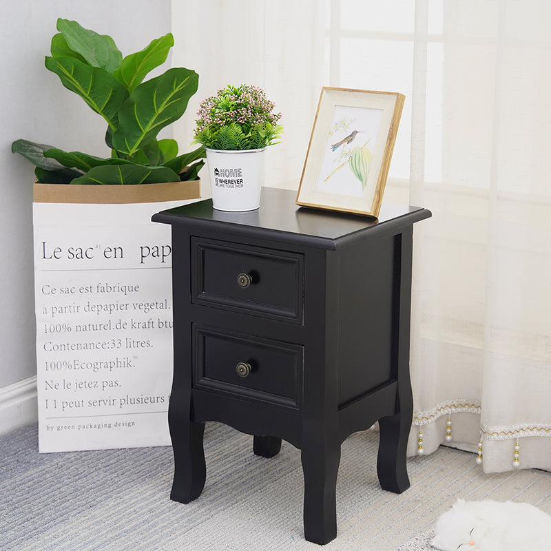 French Bedside Table Nightstand Black Set of 2