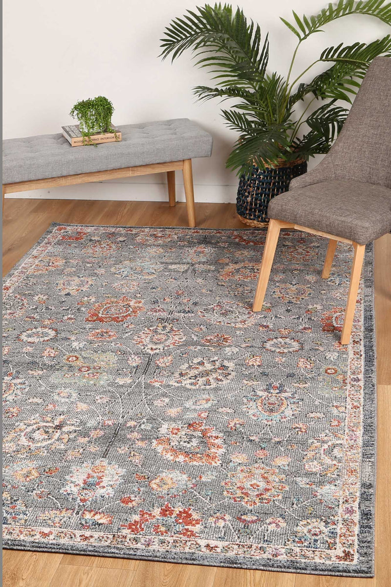 Ezra Grey Floral Rug 160x230