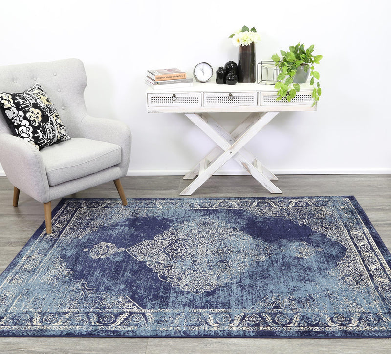 Arya Navy Blue Distress Rug 160x220 cm