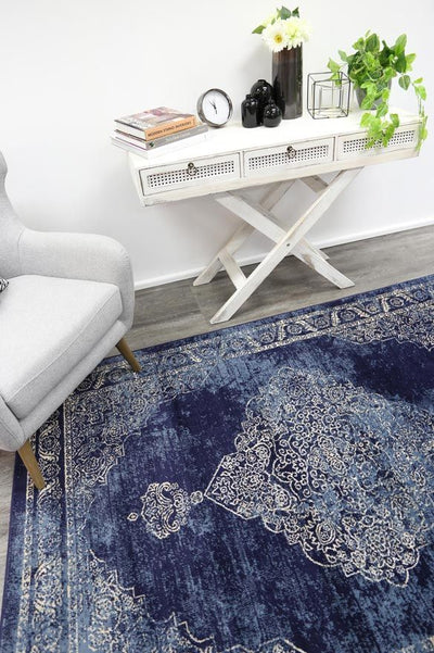 Arya Navy Blue Distress Rug 160x220 cm