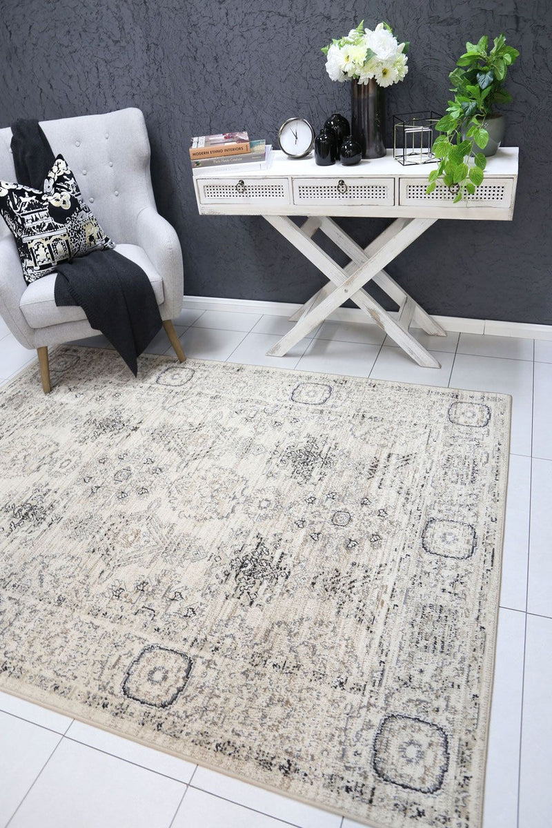 Arya Cream Grey Contemporary Rug 160x220 cm