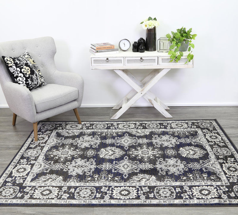 Arya Traditional Navy Grey Rug 160x220 cm