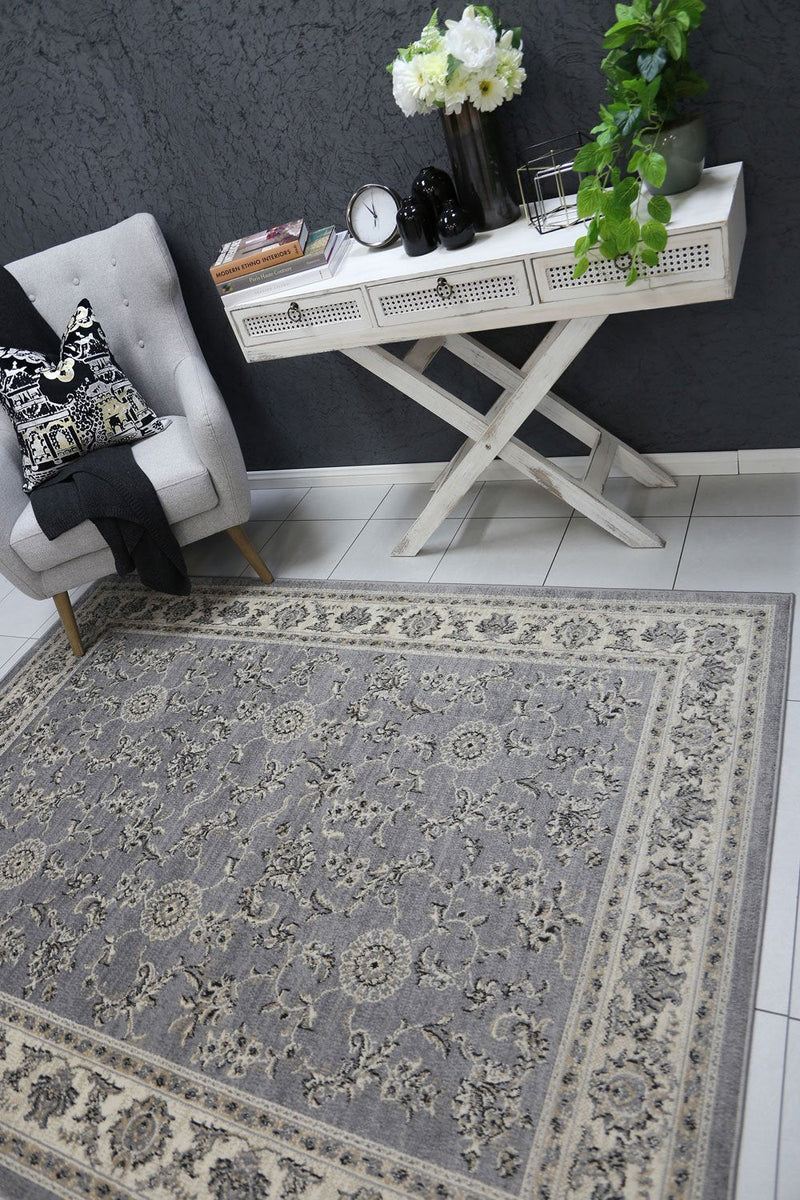 Arya  Grey Cream Border Rug 200x290 cm