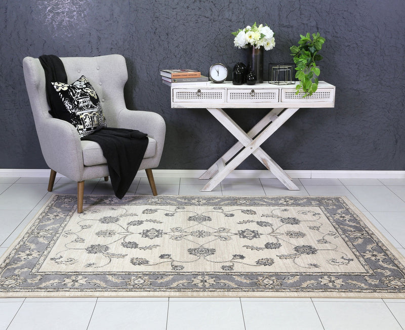 Arya Cream Grey Oriental Rug 200x290 cm