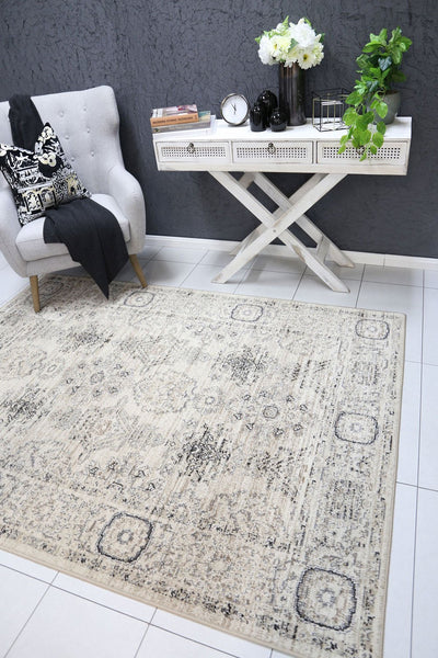 Arya Cream Grey Contemporary Rug 200x290 cm