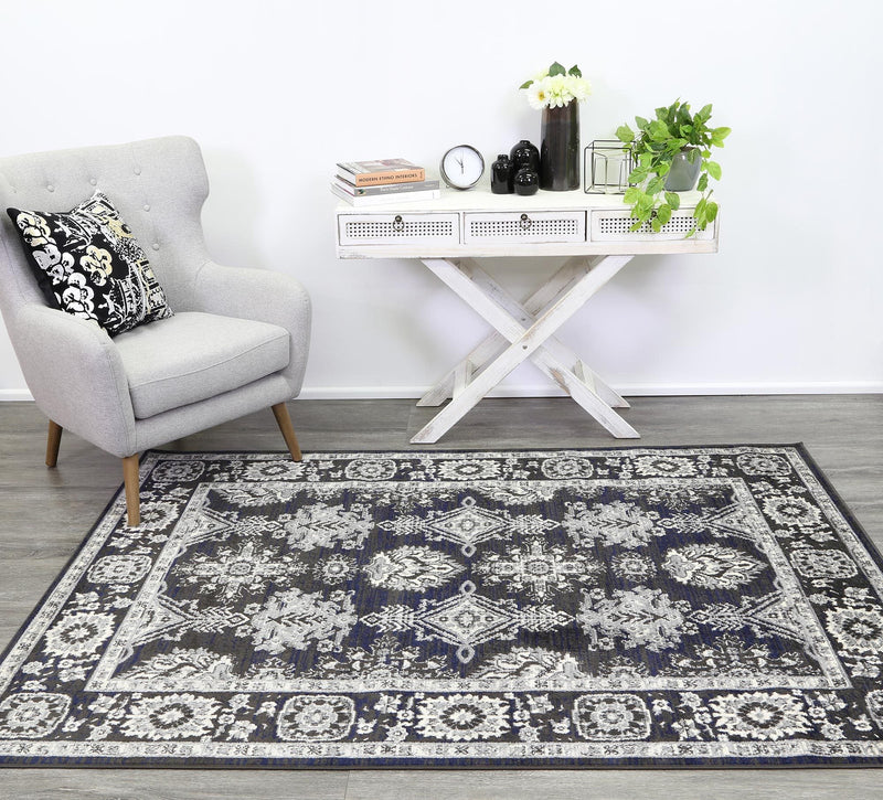 Arya Traditional Navy Grey Rug 200x290 cm