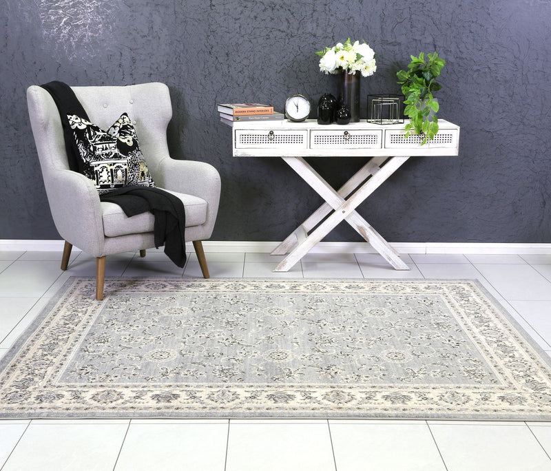 Arya  Grey Cream Border Rug 240x330 cm